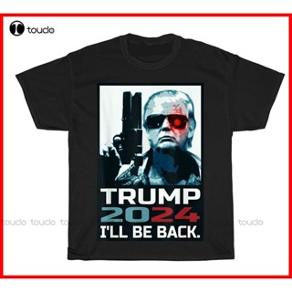 ใหม่ เสื้อยืดผ้าฝ้าย พิมพ์ลาย I will be back elect Donald 2024 สีดํา สําหรับผู้ชาย XS5xl 2024