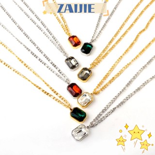 Zaijie24 สร้อยคอโซ่ จี้คริสตัล ทรงสี่เหลี่ยม สีเขียว หลากสี สีแดง สีขาว สําหรับผู้หญิง