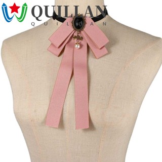 Quillan โบว์ผูก วินเทจ เก๋ มุก ริบบิ้น เครื่องแต่งกาย ไดอะโมด ปกเสื้อ พิน