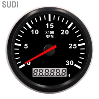 Sudi 85mm/3.35in Tachometer Gauge 3000RPM IP67  Tacho with LCD Hourmeter Red Backlight for Car Truck Boat