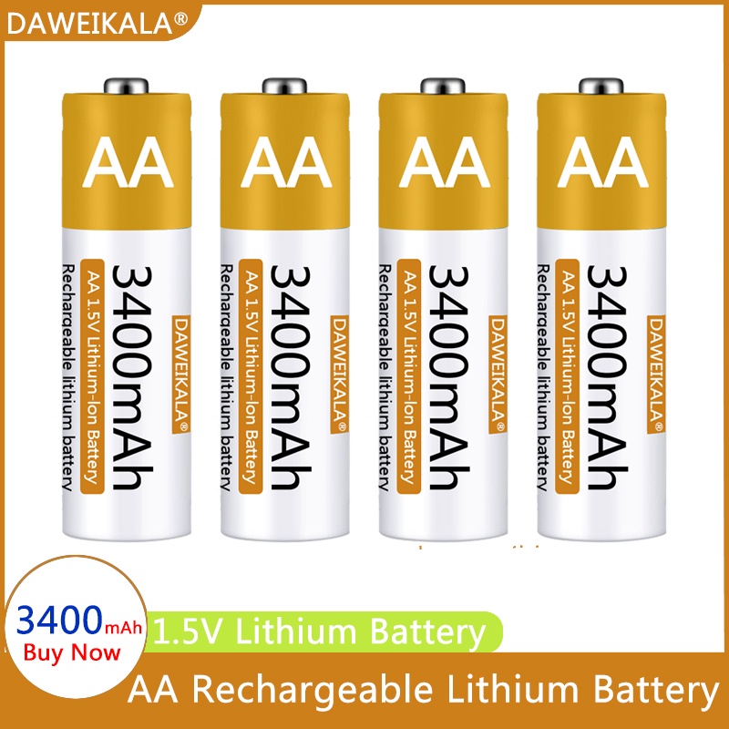 AA Battery 1.5V Li-ion AA Rechargeable Battery 3400mAh AA Lithium-ion Battery for remote control mou