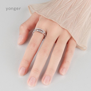 Yonger แหวนชุบเงิน ประดับลูกปัดเพทาย ทองแดง หรูหรา สําหรับผู้หญิง