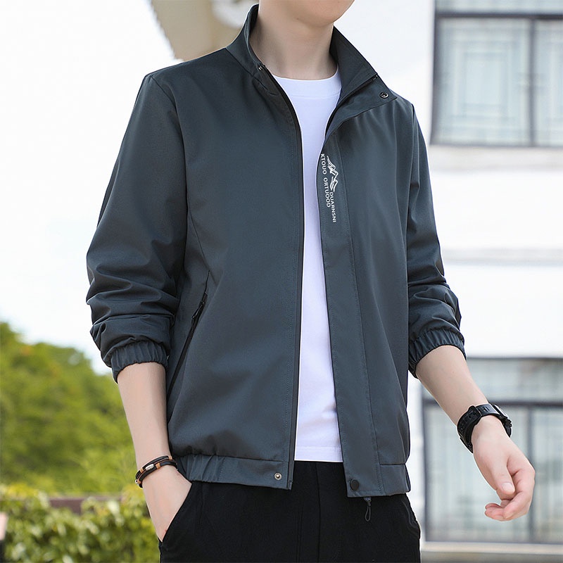 เสื้อแจ็กเก็ตลําลอง คอปกตั้ง ทรงหลวม พิมพ์ลาย สไตล์เกาหลี สําหรับผู้ชาย