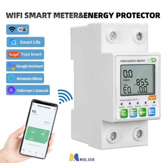 63a Tuya Wifi Smart Earth Leakage Over แรงดันไฟฟ้า Protector อุปกรณ์รีเลย์สวิทช์ Breaker พลังงาน Kwh เมตร Smart Life MOLISA