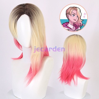 Jecarden Spider Gwen Stacy วิกผมสังเคราะห์ ทนความร้อน สีดําบลอนด์ สีชมพู สําหรับคอสเพลย์