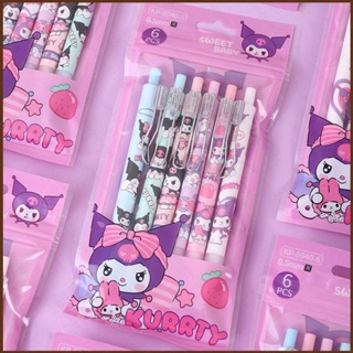 Kira ปากกาเจล ลายการ์ตูน Sanrio Kuromi เครื่องเขียน สําหรับนักเรียน 6 ชิ้น ต่อชุด