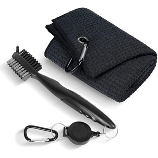 FMD❤ Golf Double-sided Cleaning Brush Golf Towel With Hook Golf Club Cleaning Kit