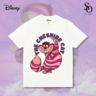 SO.BEST เสื้อยืดดิสนีย์ The Cheshire cat สกรีนหน้า ผ้าสีขาว ลิขสิทธิ์แท้ Disney