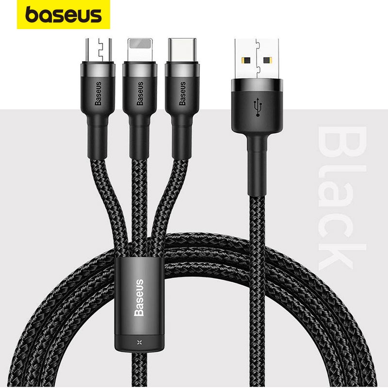 BASEUS สายชาร์จ Cafule Series 3 in 1 USB to M+L+C สำหรับ Phone และ Android