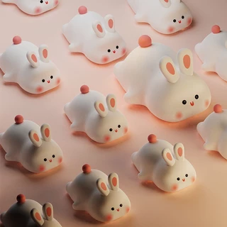 ไฟกลางคืนซิลิโคน Big Face Rabbit น่ารัก จับเวลาและชาร์จได้ ไฟกลางคืนสำหรับเด็ก โคมไฟข้างเตียง โคมไฟซิลิโคน