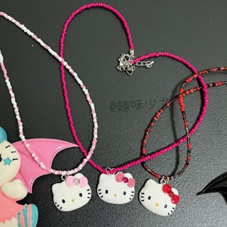 Kt สร้อยคอลูกปัด แบบนิ่ม ลาย Hello Kitty สไตล์ฮาราจูกุ สําหรับเด็กผู้หญิง y2k