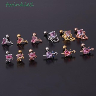 Twinkle1 ต่างหูสเตนเลส รูปหัวใจ ประดับเพทาย ไล่โทนสี