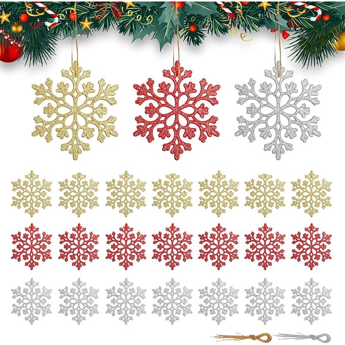 เกล็ดหิมะ สีทอง สีเงิน สําหรับแขวนตกแต่งต้นคริสต์มาส DIY