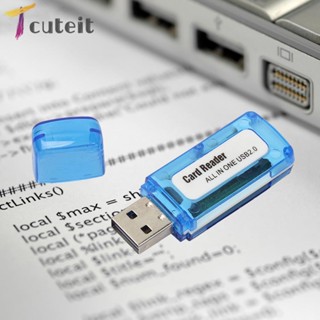 Tcuteit เครื่องอ่านการ์ด 4 in 1 USB 2.0 แบบพกพา สําหรับการ์ด SD TF T-Flash M2