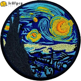 Lollipo1 แผ่นแพทช์รีด ปักลาย Van Gogh Starry Night ขนาด 7.7 ซม. สําหรับติดตกแต่งกระเป๋าเป้สะพายหลัง