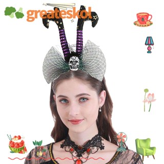 Greateskol ที่คาดผมคอสเพลย์ รูปหัวกะโหลก แม่มด ประดับขนนก สําหรับปาร์ตี้ฮาโลวีน