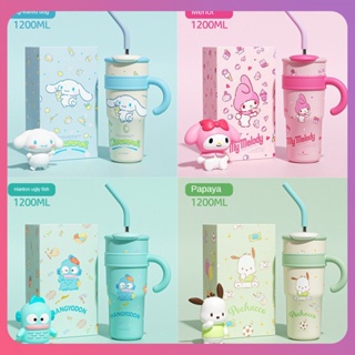 Creative 700/1200ml Sanrio Thermos Cup การ์ตูน Kuromi Cinnamoroll Girl Straw น่ารักแก้วน้ำมูลค่าสูง ถ้วยน้ำแข็งสำนักงานสำหรับของขวัญ เครื่องมือกลางแจ้ง [COD]