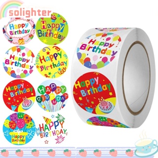 Solighter สติกเกอร์ ลาย Happy Birthday มีกาวในตัว ทรงกลม 1 นิ้ว สําหรับตกแต่งวันเกิด 500 ชิ้น