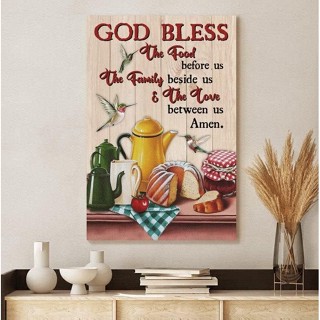 โปสเตอร์ผ้าใบ ลายพระเยซู GOD BLESS THE FOOD BEFORE US สําหรับตกแต่งผนัง