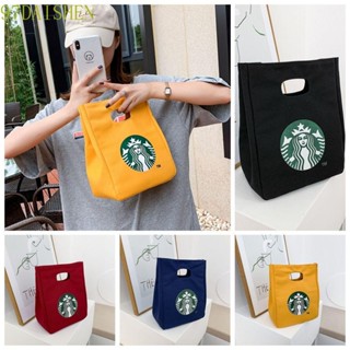 Daishen1 กระเป๋าถือ ผ้าแคนวาส พิมพ์ลาย Starbucks สไตล์เกาหลี สําหรับใส่กล่องอาหารกลางวัน กลางแจ้ง