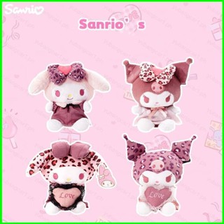 ตุ๊กตายัดนุ่น รูปการ์ตูนอนิเมะ Sanrio Leopard Heart Kuromi Melody ของเล่นสําหรับเด็ก