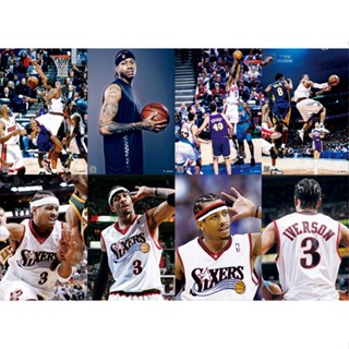 สติกเกอร์โปสเตอร์ ลายนูน NBA star Iverson HD สําหรับติดตกแต่งผนังบ้าน 8 ชิ้น 1 ชุด