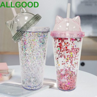 Allgoods ขวดน้ําดื่ม รูปหูแมวน่ารัก ทนความร้อน สองชั้น
