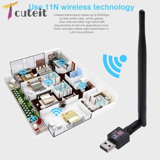 Tcuteit อะแดปเตอร์การ์ดเครือข่ายไร้สาย 600M USB 2.0 Wifi พร้อมเสาอากาศ 5dBI