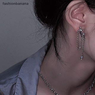 [fashionbanana] ต่างหูโซ่ จี้รูปดาว ประดับคริสตัล สีเงิน 1 คู่