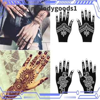 Melodygoods1 แผ่นแม่แบบสักชั่วคราว ลาย Mehndi สไตล์อินเดีย สําหรับตกแต่งมือ 1 คู่