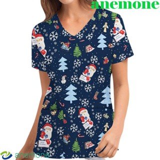 Anemone ชุดนอน เสื้อท็อป ลายซานตาคลอส สโนว์แมน คริสต์มาส น่ารัก แฟชั่นฤดูร้อน ฤดูหนาว