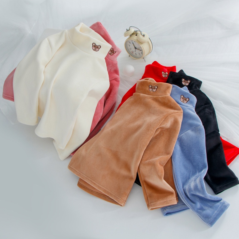 [ZY] เสื้อยืดแขนยาวลําลอง ผ้าฟลีซ แบบหนา คอสูง ลายการ์ตูน ให้ความอบอุ่น สีพื้น เหมาะกับฤดูใบไม้ร่วง และฤดูหนาว สําหรับเด็ก ขนาด 100-160 ซม.
