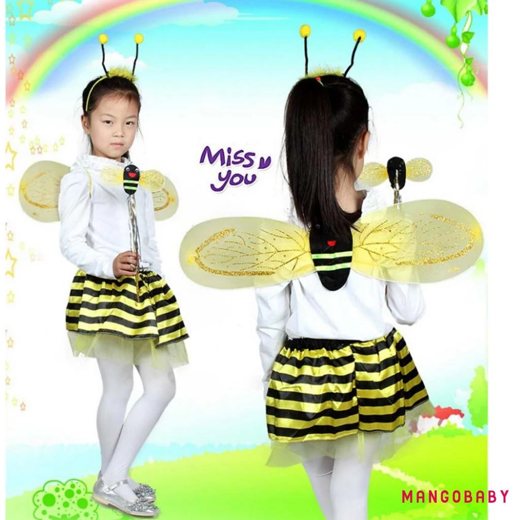 (จัดส่งในกรุงเทพฯ)-ฮาโลวีนเด็กเครื่องแต่งกายประสิทธิภาพชุด Bee/Ladybug Wing Tutu กระโปรงแถบคาดศีรษะ Wand คอสเพลย์อุปกรณ์เสริม