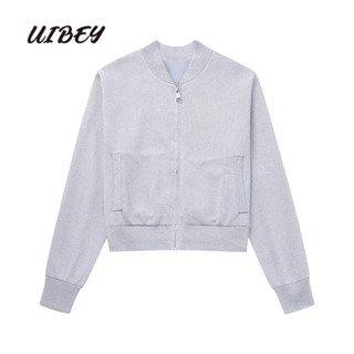 Uibey เสื้อถักนิตติ้ง คอตั้ง โลหะ 8989