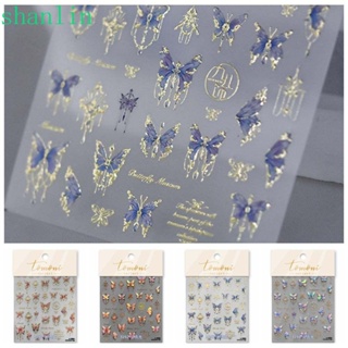 Shanlin สติกเกอร์ตกแต่งเล็บ ลายผีเสื้อ สีบรอนซ์ DIY