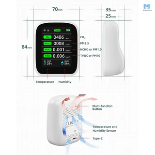 Tuya เครื่องวัดคุณภาพอากาศ Wifi แบบพกพา 8in1 PM1.0 PM2.5 PM10 CO2 TVOC HCHO เครื่องทดสอบอุณหภูมิและความชื้น หน้าจอสี LCD เครื่องตรวจจับคาร์บอนไดออกไซด์ พร้อมเวลาและวันที่ Functio