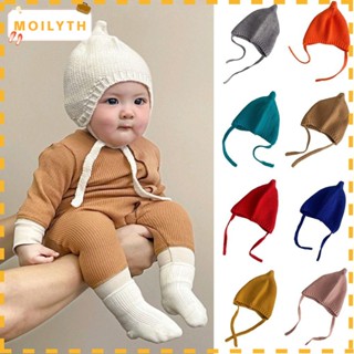 Moilyth หมวกบีนนี่ ผ้าถัก ยืดหยุ่น สีพื้น ให้ความอบอุ่น แฟชั่นฤดูหนาว สําหรับเด็กทารกแรกเกิด