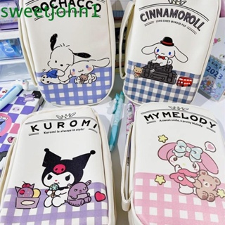 Sweetjohn กระเป๋าดินสอ หนัง PU ลายการ์ตูน Cinnamoroll Kuromi Melody มีซิป แบบพกพา สําหรับสํานักงาน โรงเรียน