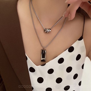 0931YWTS HipHop Titanium Steel No Fading Double Layer Twin Necklace Special-Interest Design High-Grade Fashion Hot Girl Accessories Clavicle Chain GUXG