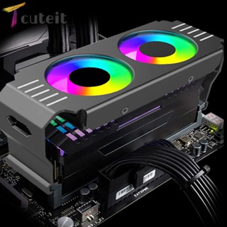 Tcuteit หน่วยความจําหม้อน้ําซิงโครนัส D50 RAM ARGB พร้อมพัดลมระบายความร้อน PWM คู่ สําหรับ DDR4 DDR5