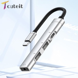 Tcuteit ฮับ USB C พร้อมแจ็คเสียง C Type เป็นฮับ USB เสียบแล้วใช้งานได้เลย