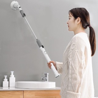 Electric Spin Scrubber Cordless Long Handled Cleaning Brush Bathroom Floor 100‑240V