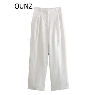 Qunz กางเกงขากว้าง จับจีบ แฟชั่น 2747