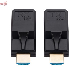 Nedfs อะแดปเตอร์รับส่งสัญญาณ HDMI RX RJ45 เป็น HDMI 60 ม. สายเคเบิลเครือข่ายเดี่ยว TX ไม่หาย 60 ม.