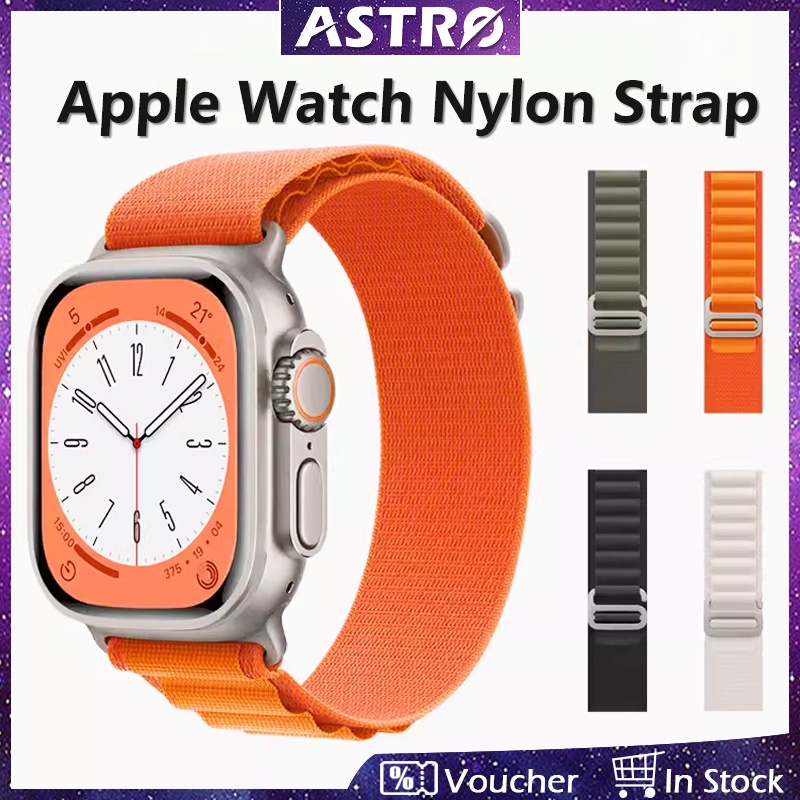 Astro สายนาฬิกาข้อมือไนล่อนถัก พร้อมหัวเข็มขัดโลหะ G สําหรับ Apple Watch Ultra SE Series 8 7 6 5 4 3 2 1 iWatch 49 มม. 45 มม. 41 มม. 44 มม. 40 มม. 42 มม. 38 มม.