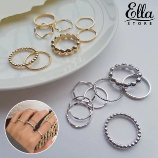 Ellastore123 แหวนชุบไฟฟ้า ทรงเรขาคณิต ทรงกลม สไตล์มินิมอล แฟชั่น สําหรับผู้หญิง 8 ชิ้น