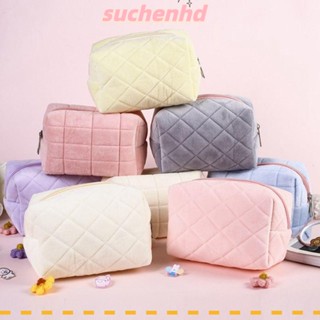 Suchenhd ขนเฟอร์ จัดระเบียบเครื่องสําอาง, กระเป๋าเก็บเครื่องสําอาง สีพื้น ตุ๊กตา, กระเป๋าถือ ซิป กระเป๋าเครื่องเขียน กระเป๋าจัดเก็บ