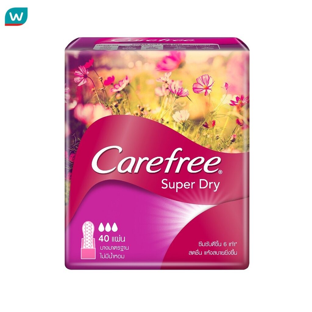 Carefree แคร์ฟรี ซุปเปอร์ ดราย แผ่นอนามัย ไม่มีน้ำหอม 40 แผ่น แผ่นอนามัย