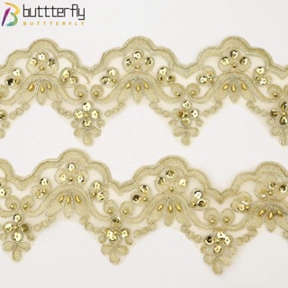 Buttterfly ริบบิ้นลูกไม้ ประดับเลื่อม สีทอง กว้าง 3.7 นิ้ว 5 หลา สําหรับตกแต่งเสื้อผ้า ชุดเดรส DIY