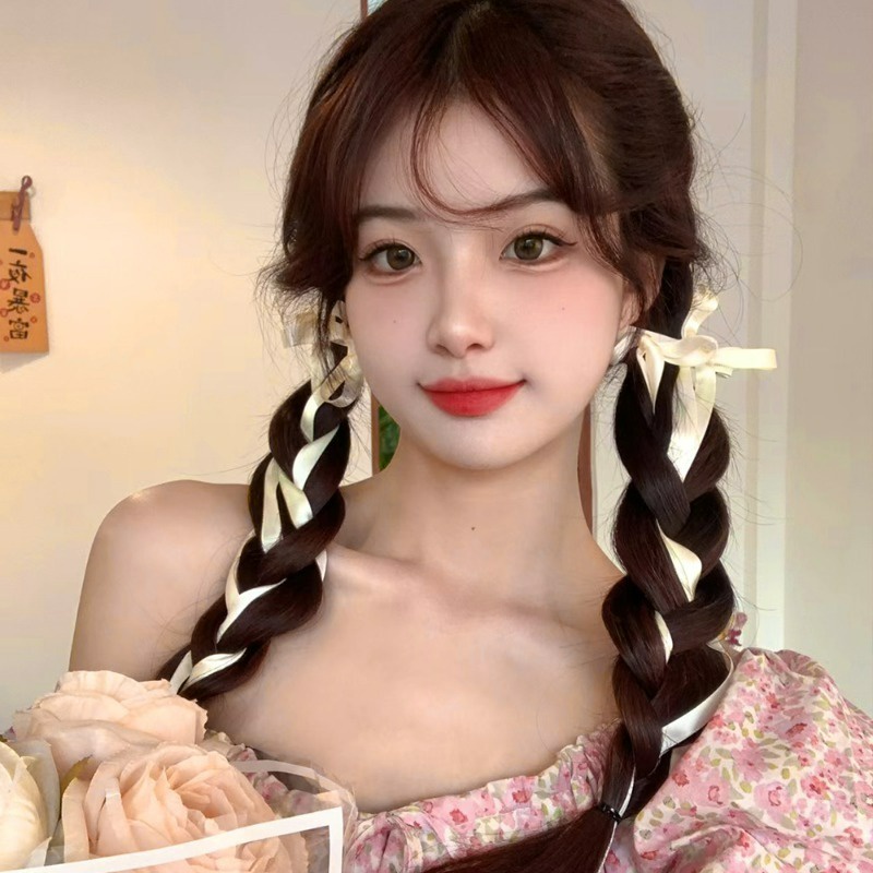 ยางรัดผม ผ้าไหมถักเปีย แบบเกลียว สไตล์เกาหลี / ยางมัดผมหางม้าคู่ / ยางรัดผมหางม้า แบบสาวหวาน / ที่ใส่ผมหางม้า สําหรับเด็กผู้หญิง สุดเท่
